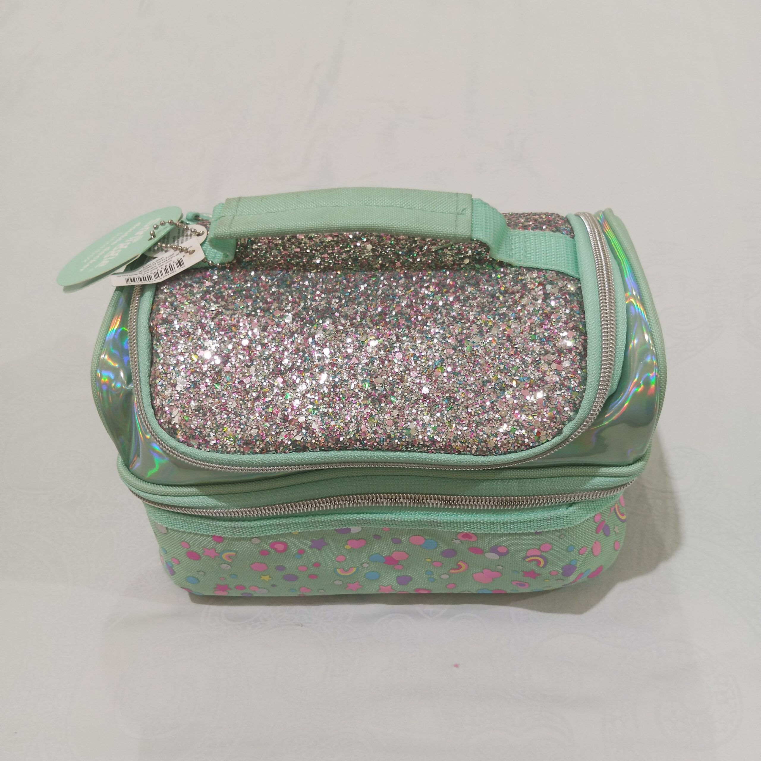 Tas Makan Siang Anak "Smiggle Bright Eyes Double Decker Lunchbox" Warna Mint Motif Glitter - Gambar 6
