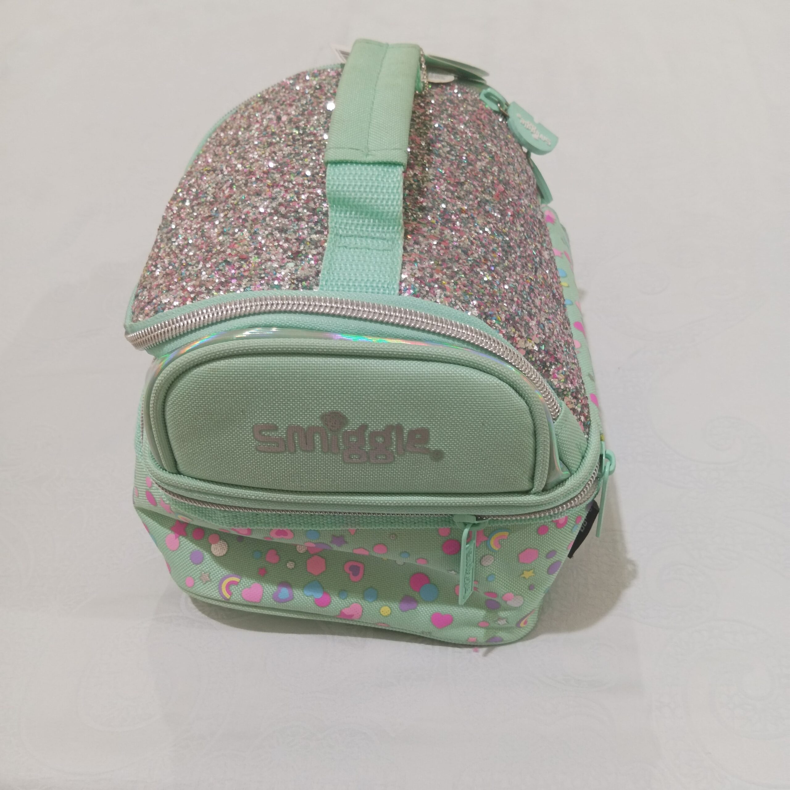 Tas Makan Siang Anak "Smiggle Bright Eyes Double Decker Lunchbox" Warna Mint Motif Glitter - Gambar 5