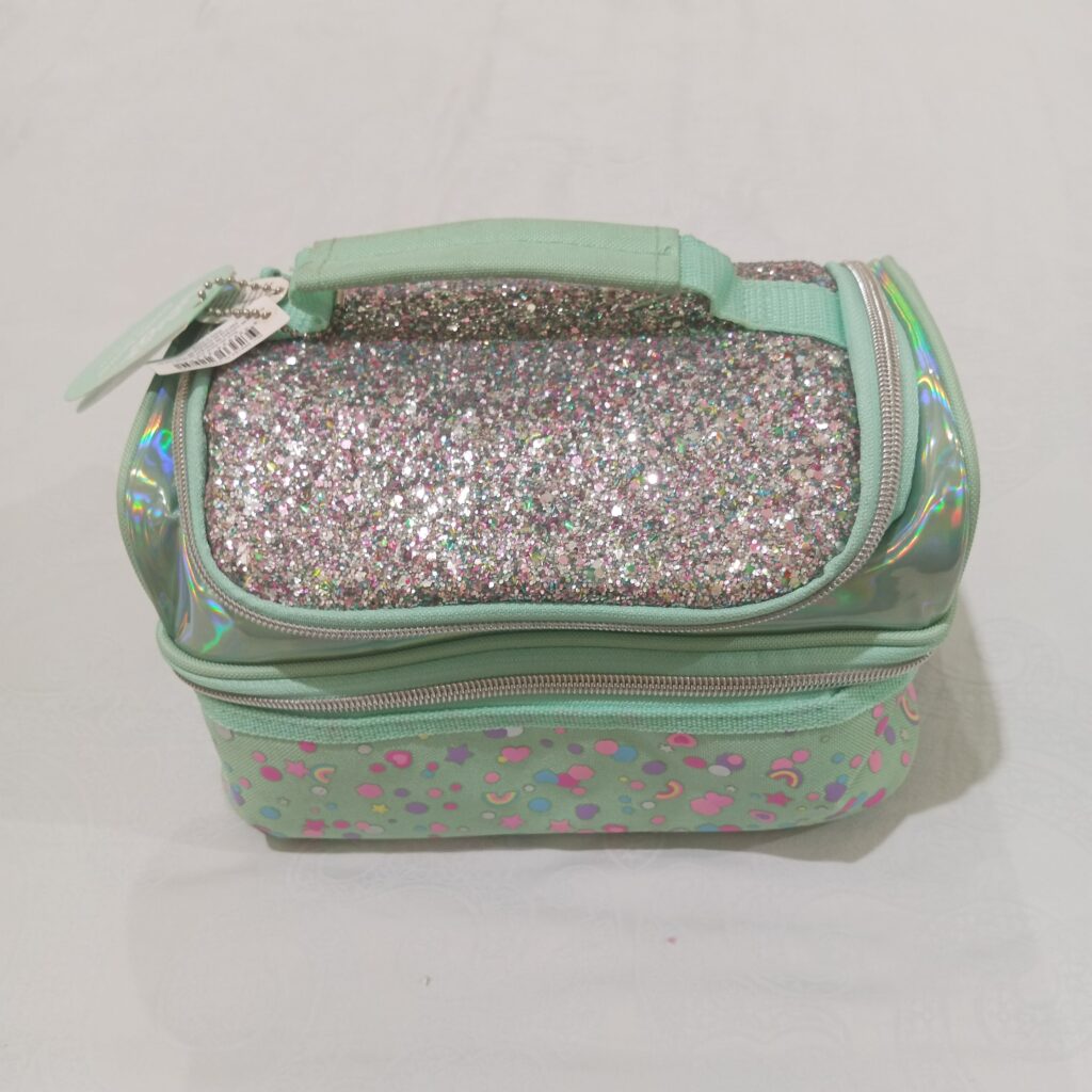 Tas Makan Siang Anak "Smiggle Bright Eyes Double Decker Lunchbox" Warna Mint Motif Glitter
